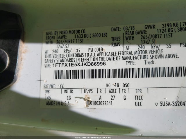 Ford F-150 Xl 2018 1FTFX1E5XJKD86996 Image 9