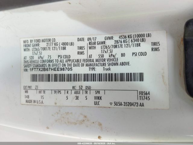 1FT7X2B67HEE98705 Ford F-250 Xl