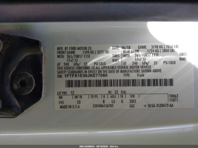 1FTFX1E59JKE77080 Ford F-150 Xl