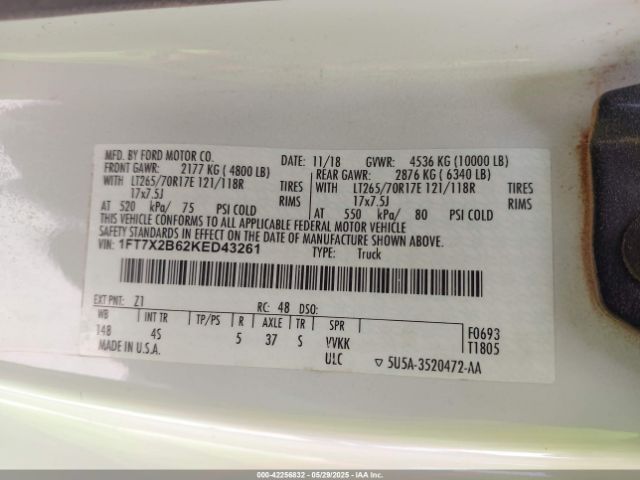 1FT7X2B62KED43261 Ford 2019