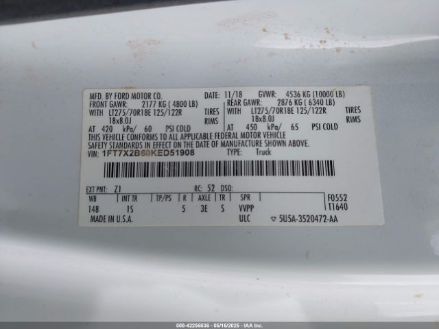 1FT7X2B60KED51908 Ford F-250 Xl