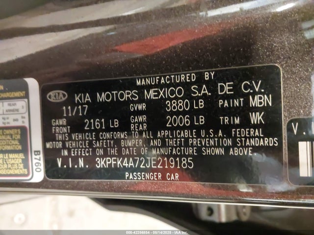 3KPFK4A72JE219185 KIA mpi nu