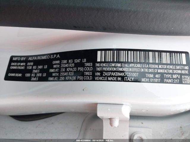Alfa Romeo Stelvio 2019 ZASPAKBN4K7C51007 Image 9