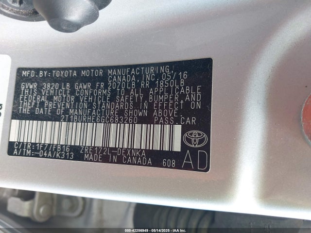 2T1BURHE6GC683260 Toyota COROLLA LE