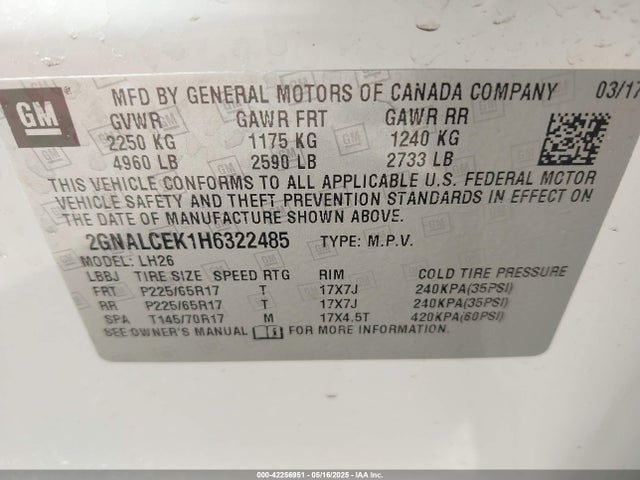 2GNALCEK1H6322485 Chevrolet EQUINOX LT