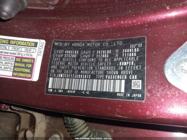 JHMZC5F17JC003813 Honda CLARITY PLUG-IN HYBRID