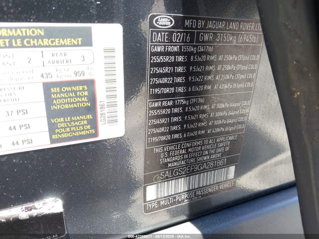 SALGS2EF9GA281861 Land Rover Range Rover 5.0l V8 Supercharged
