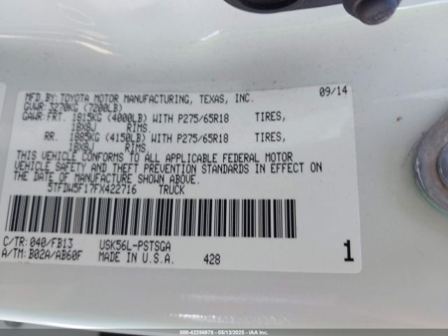 5TFDW5F17FX422716 Toyota Tundra Sr5 5.7l V8