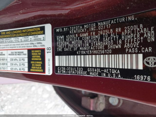 4T1BK1EB1HU256120 Toyota Avalon Touring