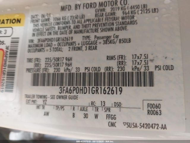3FA6P0HD1GR162619 Ford FUSION SE
