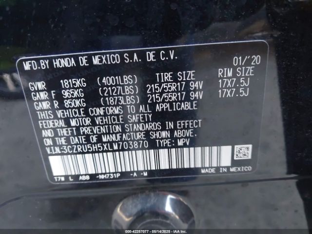 3CZRU5H5XLM703870 Honda Hr-v 2wd Ex