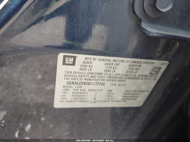 2GNALCEK0G1172798 Chevrolet EQUINOX LT