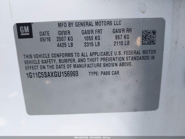 1G11C5SAXGU156993 Chevrolet Malibu Limited Lt