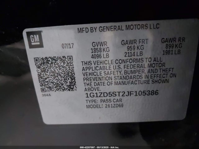 1G1ZD5ST2JF105386 Chevrolet MALIBU LT