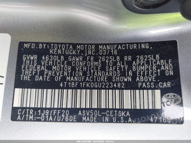 4T1BF1FK0GU223482 Toyota CAMRY SE