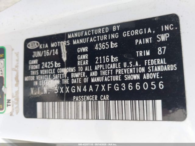 5XXGN4A7XFG366056 KIA OPTIMA EX