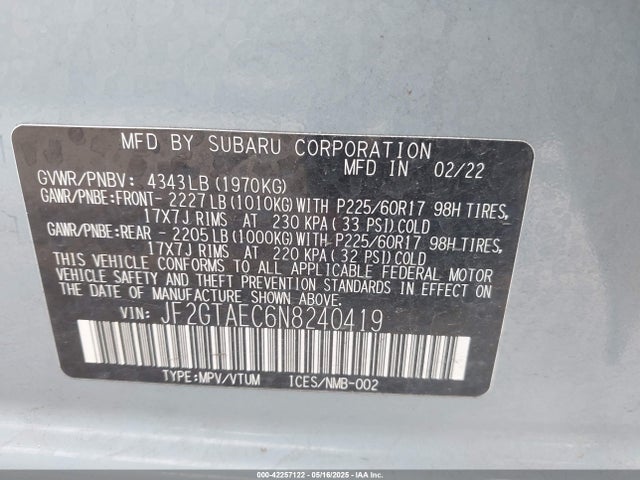 JF2GTAEC6N8240419 Subaru na