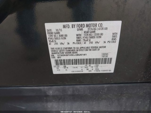 1FM5K8FH9GGB26141 Ford Explorer Limited