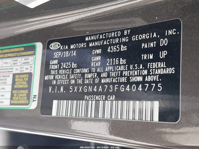 5XXGN4A73FG404775 KIA OPTIMA EX