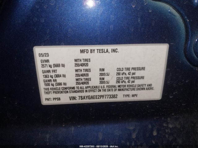 7SAYGAEE2PF773382 Tesla Model Y Awd/long Range Dual Motor All-wheel Drive