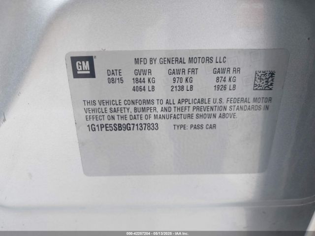 1G1PE5SB9G7137833 Chevrolet Cruze Limited 1lt Auto