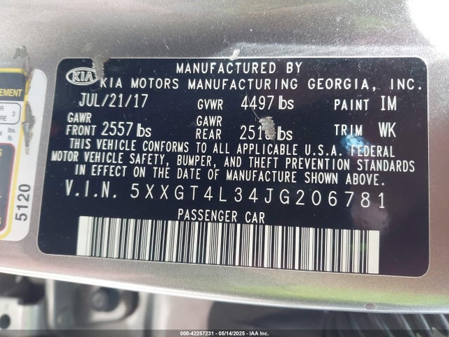 5XXGT4L34JG206781 KIA Optima Lx