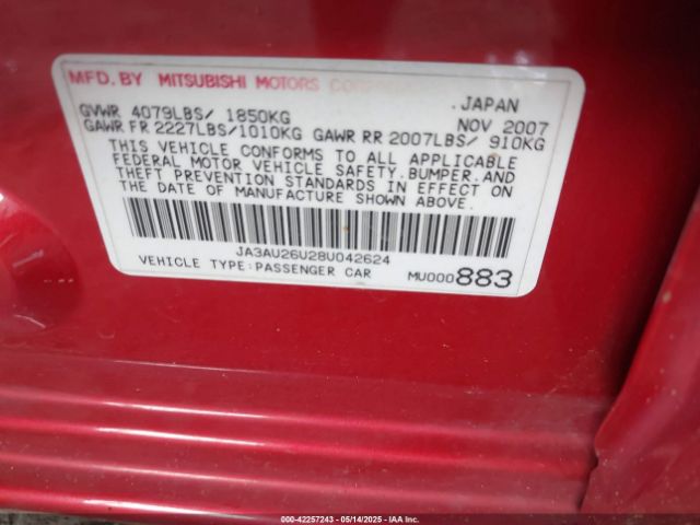 2008 MITSUBISHI LANCER JA3AU26U28U042624 Photo 8