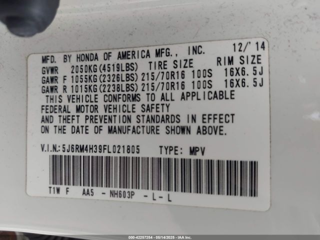 5J6RM4H39FL021805 Honda CR-V LX