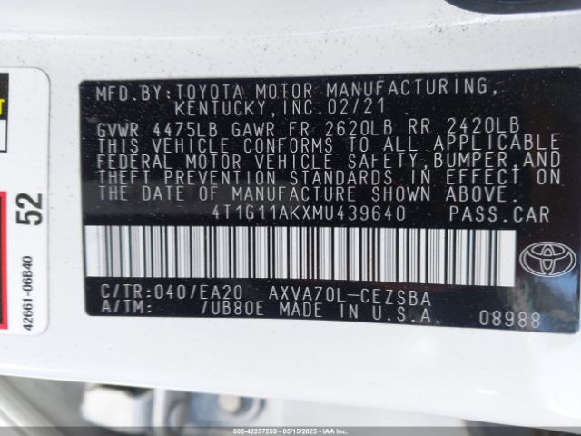 4T1G11AKXMU439640 Toyota a25a-fks