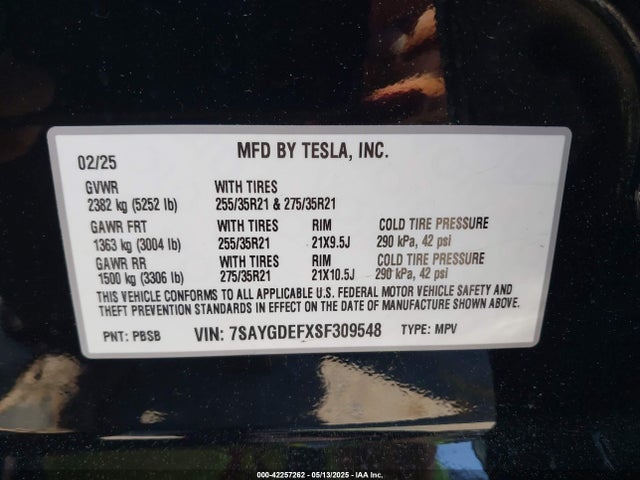 2025 TESLA MODEL Y 7SAYGDEFXSF309548 Photo 8