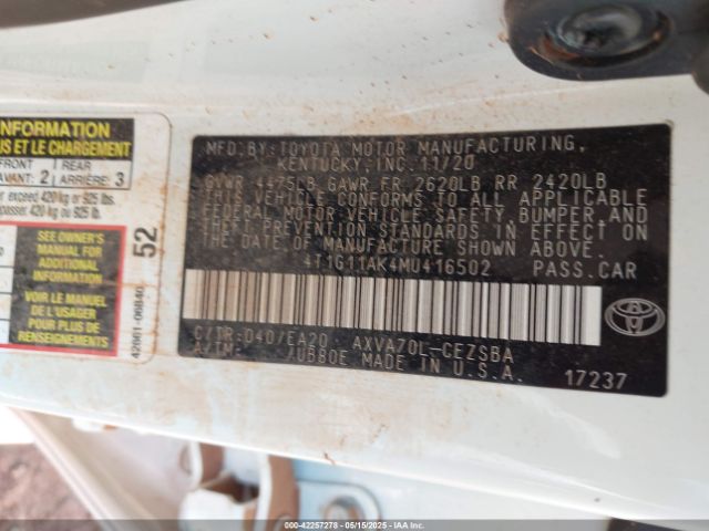 4T1G11AK4MU416502 Toyota CAMRY SE