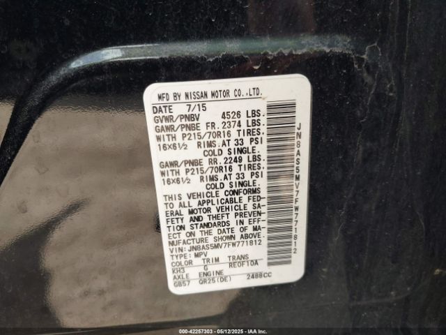JN8AS5MV7FW771812 Nissan Rogue Select S