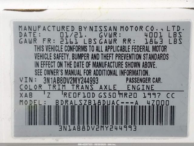 3N1AB8DV2MY244993 Nissan 2021