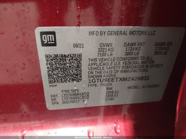 1GTU9EETXMZ428831 GMC Sierra 1500 4wd  Short Box At4