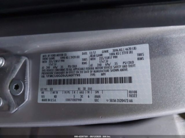 1FMCU0GD9JUA97795 Ford ESCAPE SE