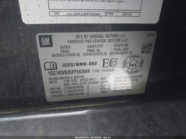 Chevrolet Silverado 2500hd Ltz 2015 1GC1KWE85FF553894 Image 9