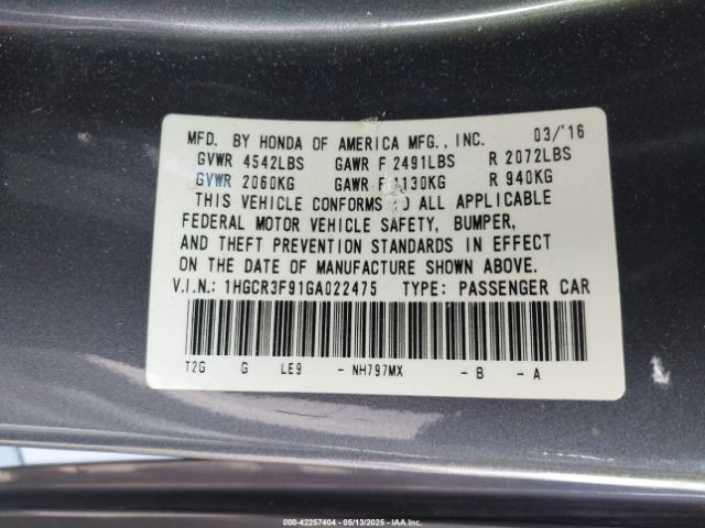 1HGCR3F91GA022475 Honda Accord Touring