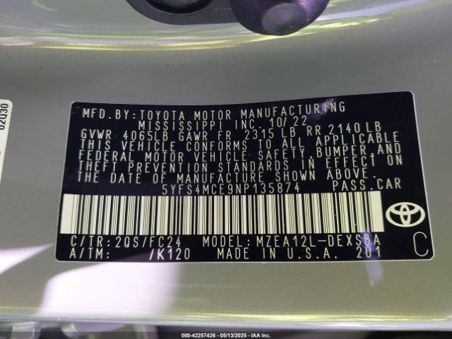 5YFS4MCE9NP135874 Toyota m20a-fks