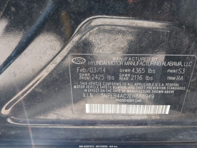 5NPEB4AC7EH888949 Hyundai SONATA GLS