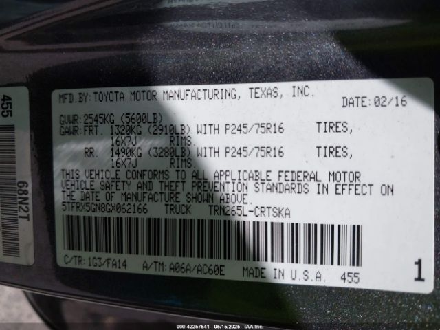 5TFRX5GN8GX062166 Toyota Tacoma Sr