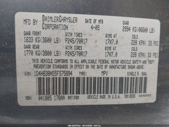 2005 DODGE DURANGO 1D4HB38N55F575894 Photo 8