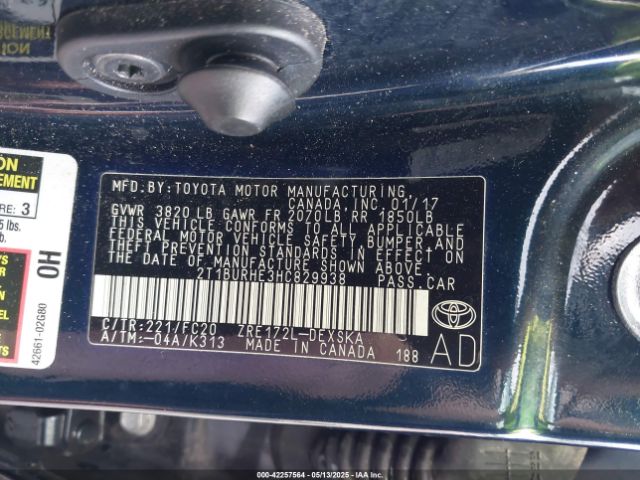 2T1BURHE3HC829938 Toyota COROLLA SE