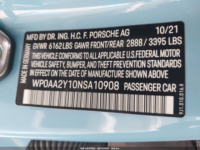 2022 PORSCHE TAYCAN WP0AA2Y10NSA10908 Photo 8