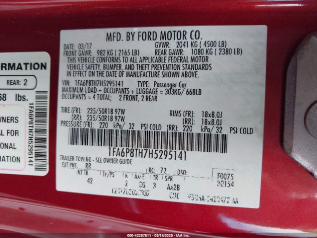 1FA6P8TH7H5295141 Ford Mustang Ecoboost