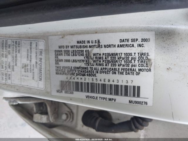 2004 MITSUBISHI ENDEAVOR 4A4MM21S54E043137 Photo 8