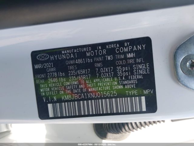 KM8JBCA1XNU015625 Hyundai Tucson Hybrid Blue