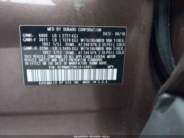 4S4WMAFD9K3413983 Subaru Ascent Premium