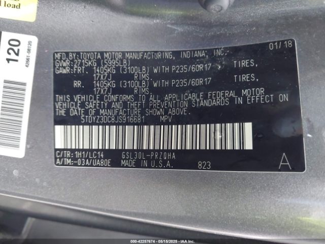 5TDYZ3DC8JS916681 Toyota Sienna Xle 8 Passenger