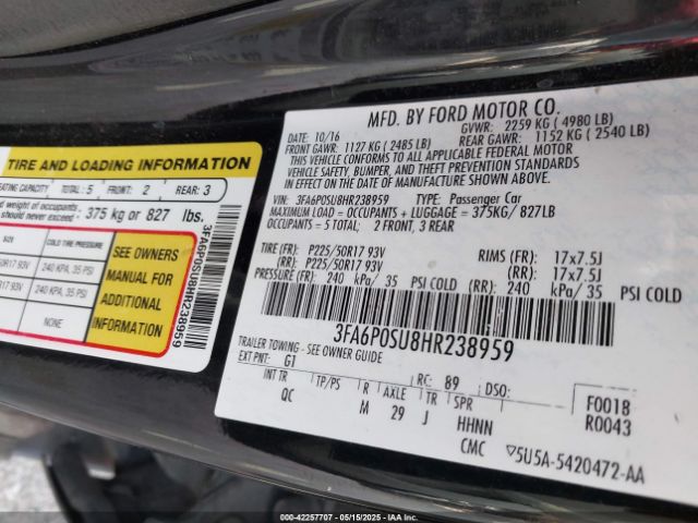 2017 FORD FUSION ENERGI 3FA6P0SU8HR238959 Photo 8