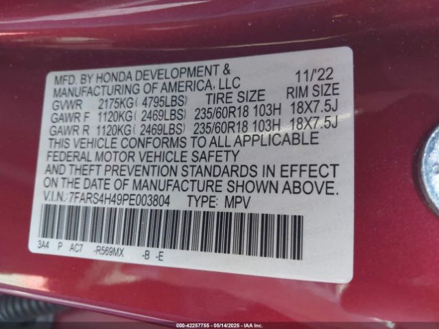 7FARS4H49PE003804 Honda l15be